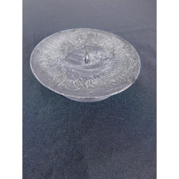 Zodiac Astrology Candle Dish 5" Etched Metal Holder - Picture 4 of 11